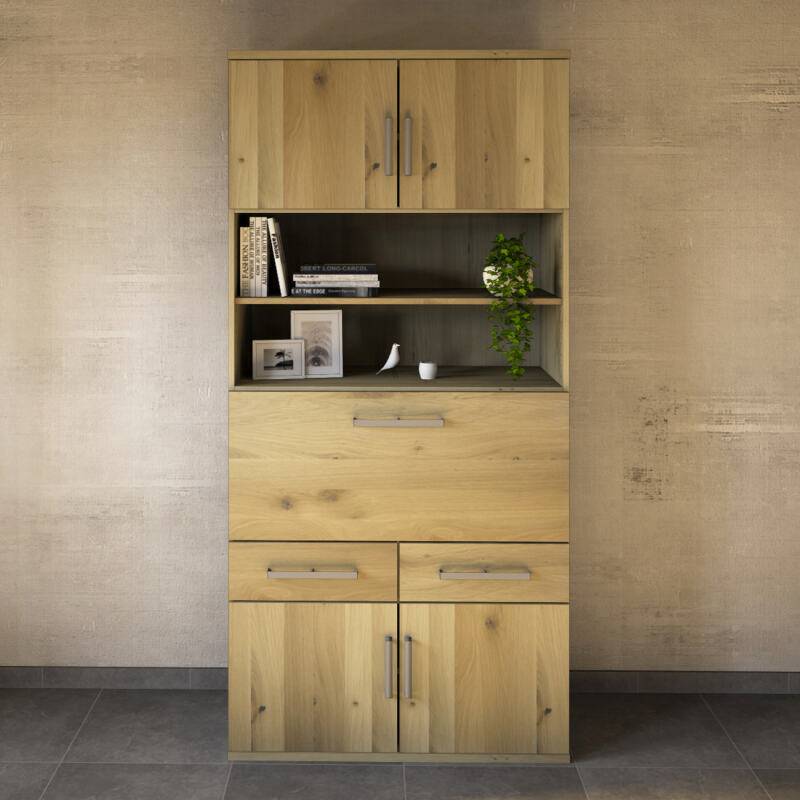 Hoher Wohnzimmerschrank mit Klapptür Wildeiche weiß geölt Hoher Wohnzimmerschrank mit Klapptür Wildeiche weiß geölt von Göhring