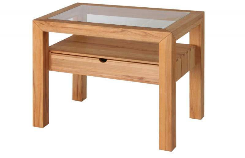 Holz Nachttisch LINO mit Glasplatte Nussbaum von Göhring
