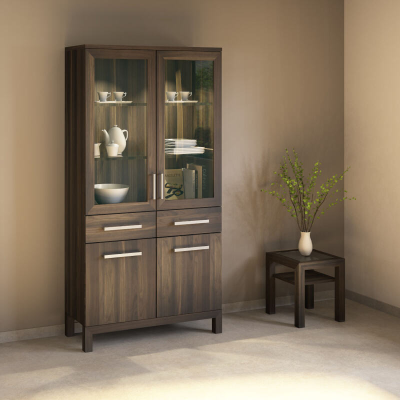 Holz Vitrine mit Glastür LINO Nussbaum von Göhring