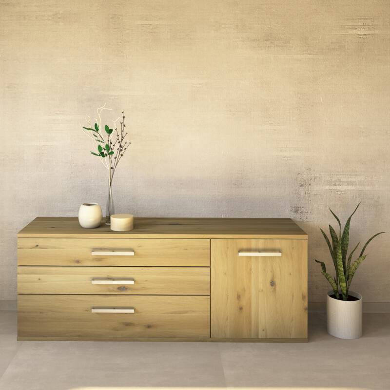 LINO Sideboard 180 cm mit 3 Schubladen Massivholz Wildeiche weiß geölt von Göhring