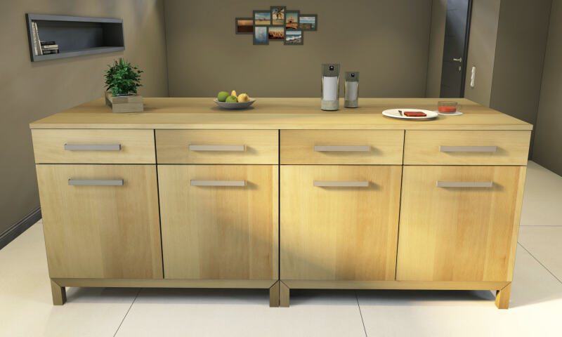 Lange Massivholz Kücheninsel mit offenem Regal Buche Lange Massivholz Kücheninsel mit offenem Regal Buche von Göhring