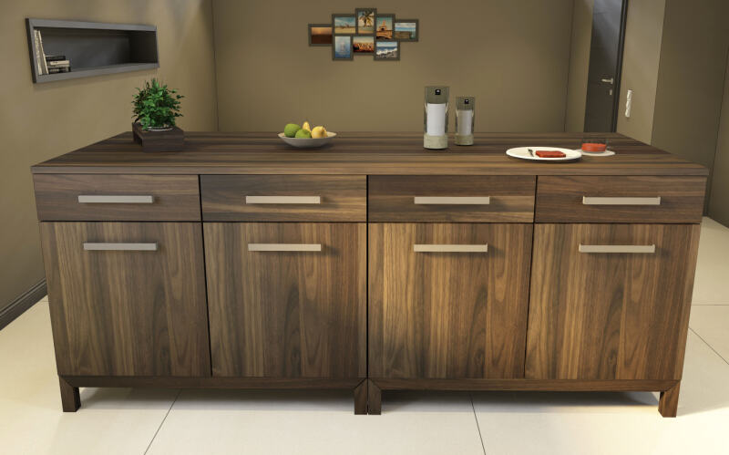 Lange Massivholz Kücheninsel mit offenem Regal Nussbaum Lange Massivholz Kücheninsel mit offenem Regal Nussbaum von Göhring