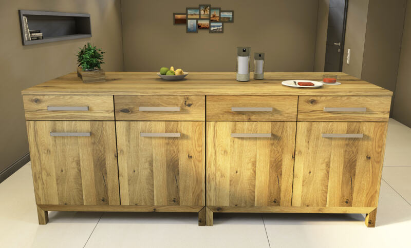 Lange Massivholz Kücheninsel mit offenem Regal Wildeiche Lange Massivholz Kücheninsel mit offenem Regal Wildeiche von Göhring