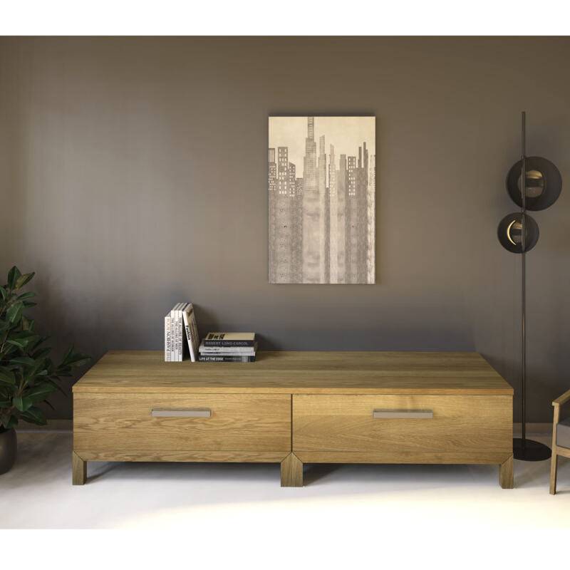 Langes Massivholz TV-Lowboard zwei Schubladen - Tiefe 60,4 cm Eiche von Göhring