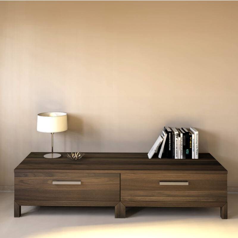 Langes Massivholz TV-Lowboard zwei Schubladen - Tiefe 60,4 cm Nussbaum von Göhring