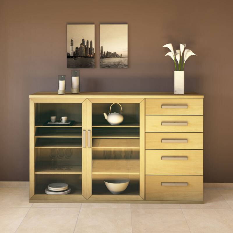 Massives Sideboard mit Glastüren 200 cm Buche von Göhring