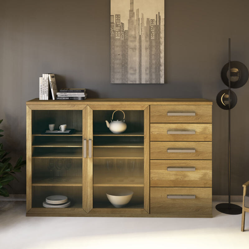 Massives Sideboard mit Glastüren 200 cm Eiche Massives Sideboard mit Glastüren 200 cm Eiche von Göhring