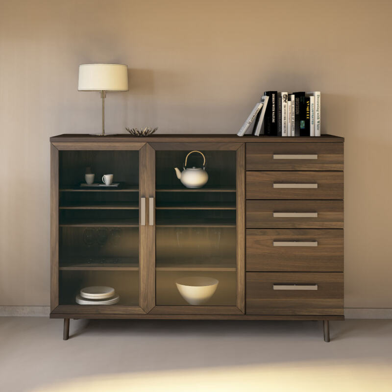 Massives Sideboard mit Glastüren 200 cm - Retrofüße Nussbaum Massives Sideboard mit Glastüren 200 cm - Retrofüße Nussbaum von Göhring