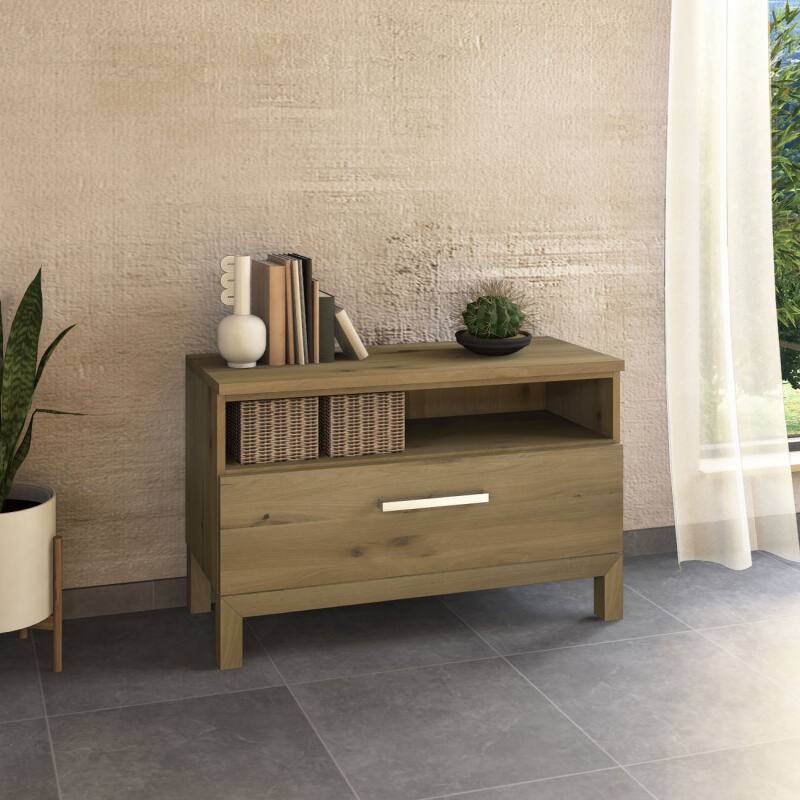 Massives TV Lowboard mit Schublade und offenem Fach Wildeiche weiß geölt von Göhring