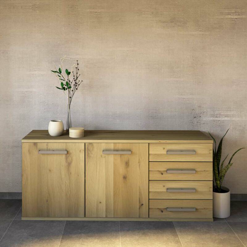 Massivholz Anrichte mit Flachsockel Wildeiche weiß geölt von Göhring