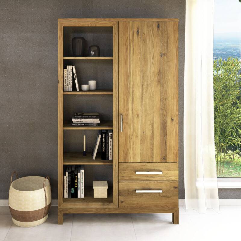 Massivholz Bücherschrank mit Regal links Wildeiche von Göhring