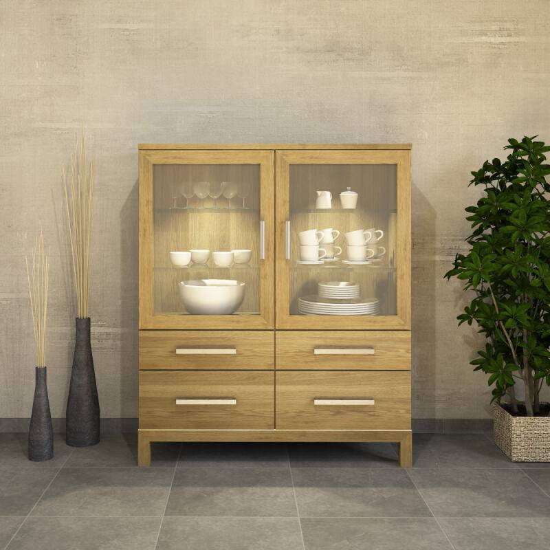 Massivholz Esszimmer Highboard mit Glastüren Eiche von Göhring