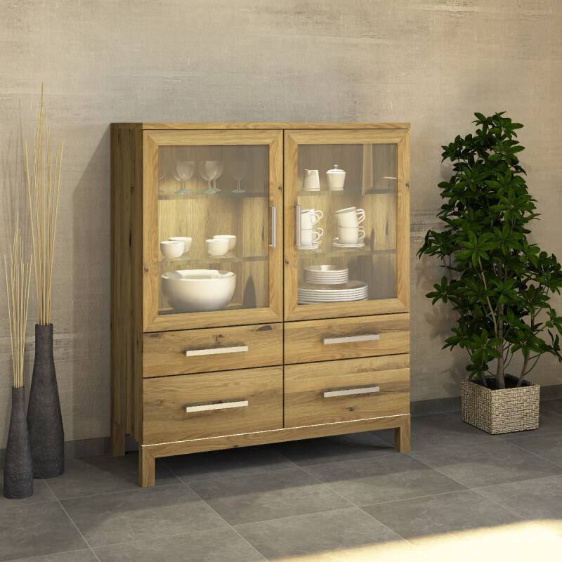 Massivholz Esszimmer Highboard mit Glastüren Wildeiche von Göhring
