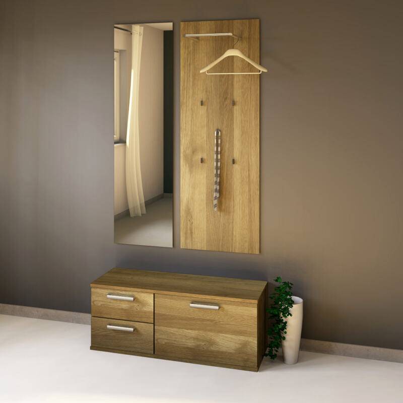 Massivholz Garderoben-Set mit Spiegel Eiche von Göhring