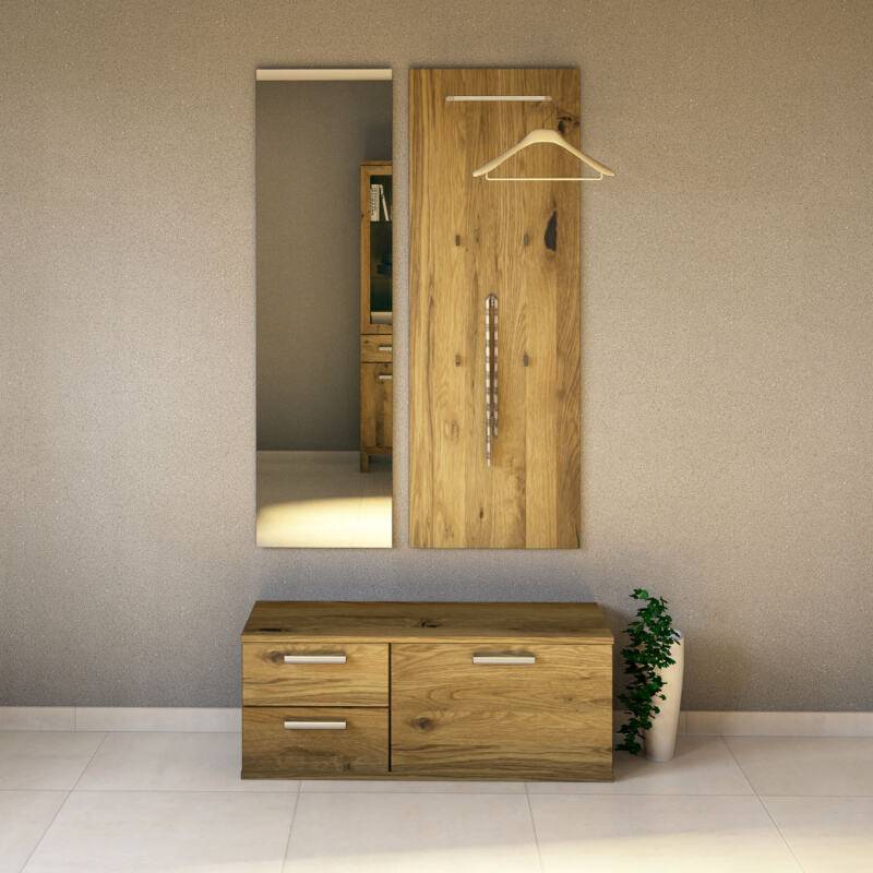Massivholz Garderoben-Set mit Spiegel Wildeiche von Göhring