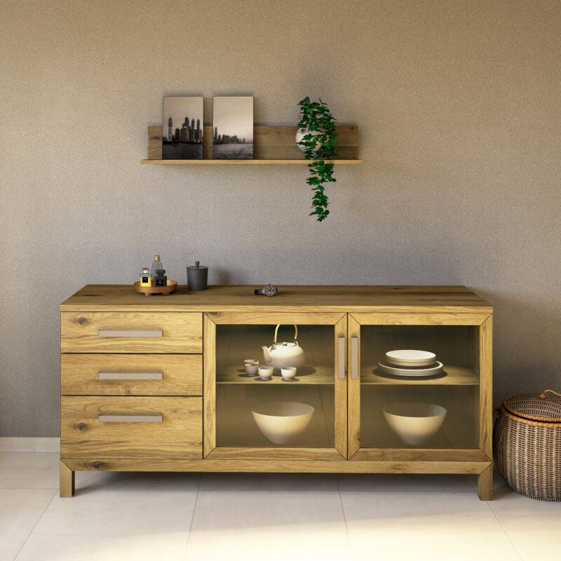 Massivholz Sideboard mit Glastüren Wildeiche von Göhring