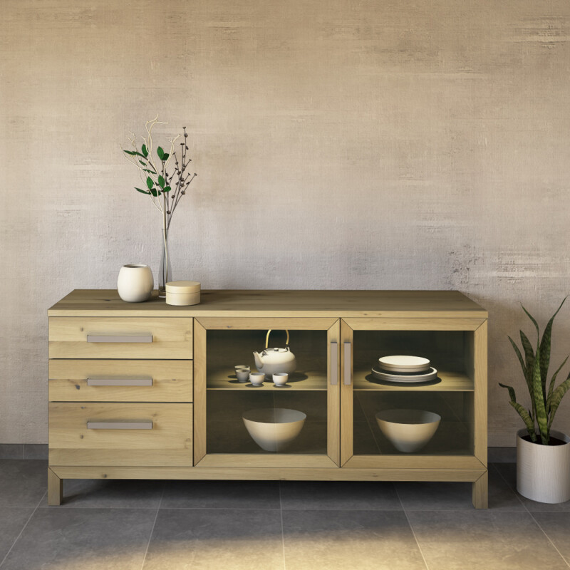 Massivholz Sideboard mit Glastüren Wildeiche weiß geölt Massivholz Sideboard mit Glastüren Wildeiche weiß geölt von Göhring