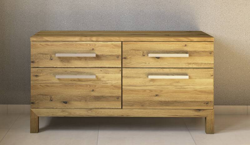 Massivholz TV Unterschrank mit 4 Schubladen 120 cm Wildeiche weiß geölt von Göhring