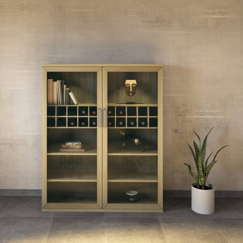 Massivholz Weinschrank Vitrine Wildeiche weiß geölt von Göhring