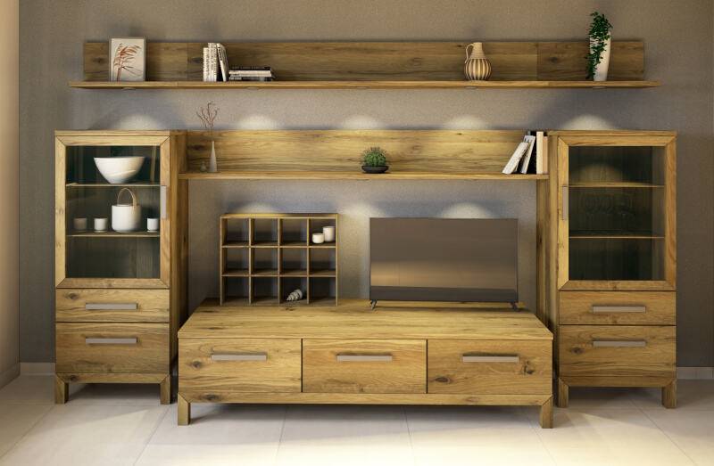 Massivholz Wohnwand-Kombination Wildeiche Massivholz Wohnwand-Kombination Wildeiche von Göhring