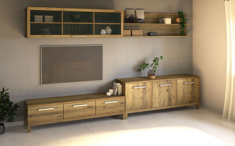 Massivholz Wohnwand mit Hängeschrank Wildeiche Massivholz Wohnwand mit Hängeschrank Wildeiche von Göhring