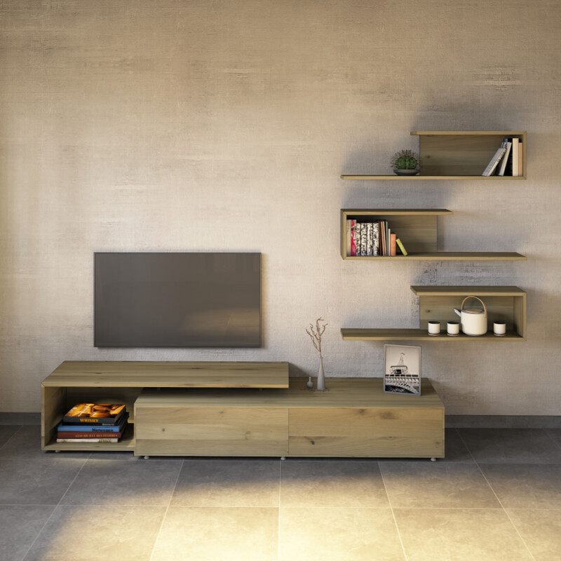 Minimalistische TV-Wohnwand Massivholz Wildeiche weiß geölt von Göhring