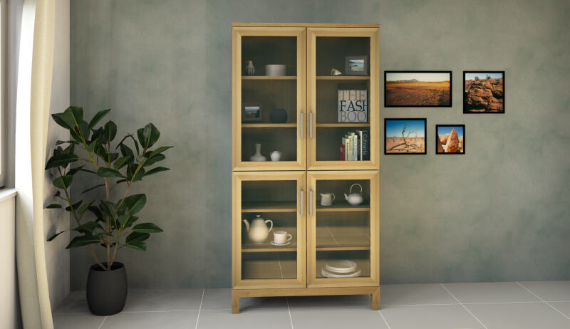 Moderne LINO Vitrine mit Glastüren Massivholz Buche von Göhring