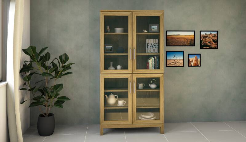Moderne LINO Vitrine mit Glastüren Massivholz Eiche von Göhring
