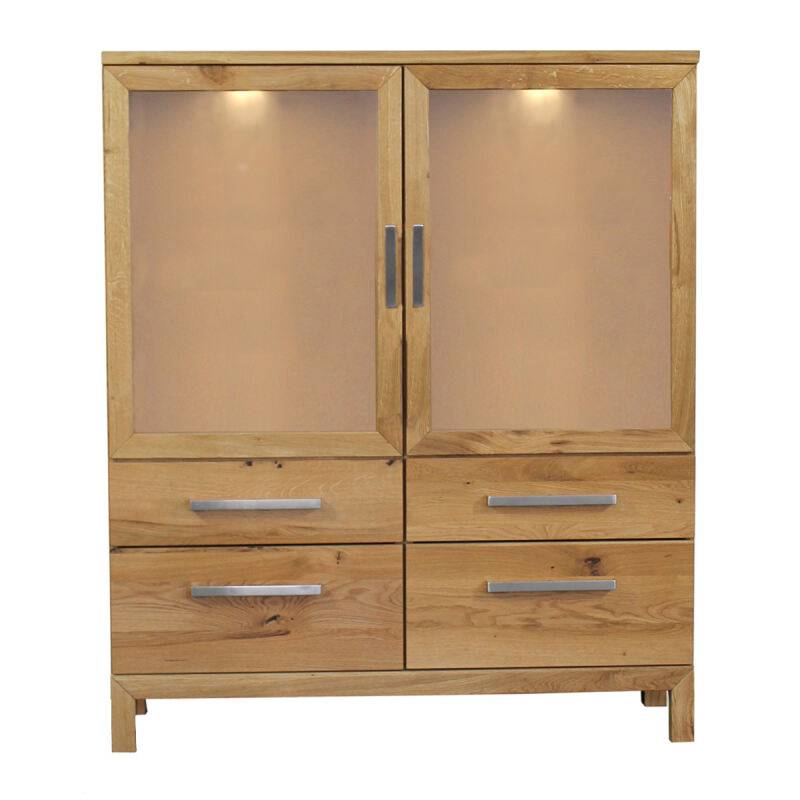 Moderne Vitrine mit Beleuchtung Wildeiche geölt von Göhring