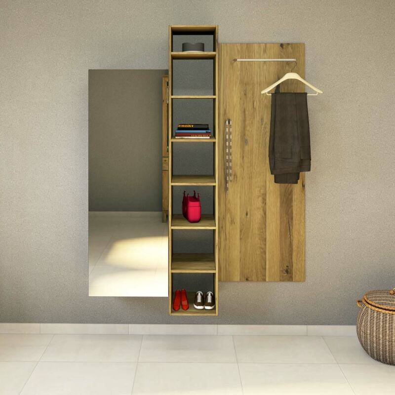 Moderne Wandgarderobe Massivholz, mit Spiegel Wildeiche von Göhring
