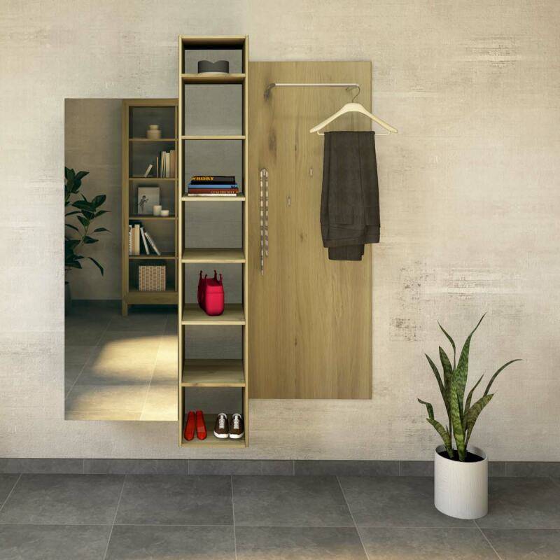 Moderne Wandgarderobe Massivholz, mit Spiegel Wildeiche weiß geölt von Göhring