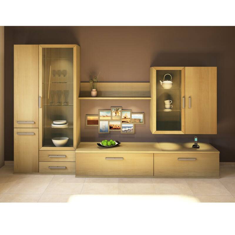 Moderne Wohnzimmer TV-Wand mit Vitrine Buche Moderne Wohnzimmer TV-Wand mit Vitrine Buche von Göhring