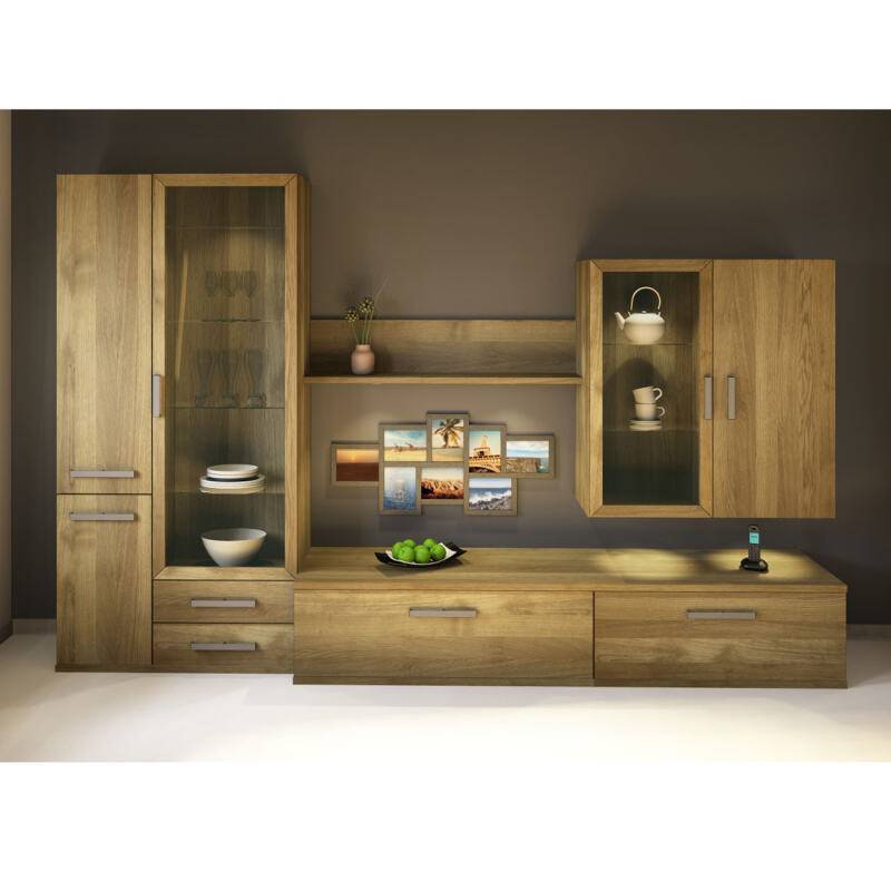 Moderne Wohnzimmer TV-Wand mit Vitrine Eiche Moderne Wohnzimmer TV-Wand mit Vitrine Eiche von Göhring