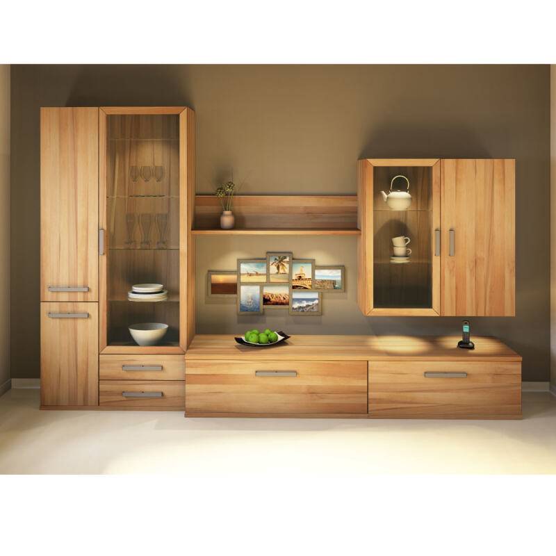 Moderne Wohnzimmer TV-Wand mit Vitrine Kernbuche von Göhring