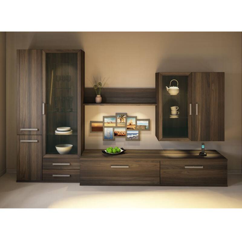Moderne Wohnzimmer TV-Wand mit Vitrine Nussbaum Moderne Wohnzimmer TV-Wand mit Vitrine Nussbaum von Göhring