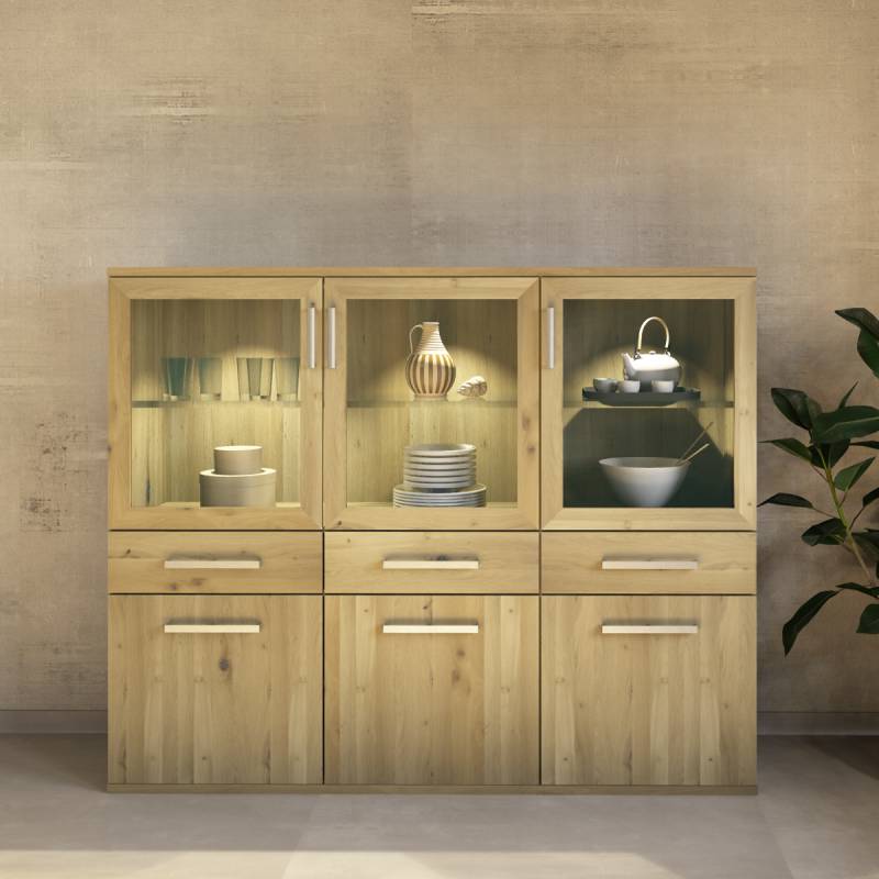 Moderner Buffetschrank Massivholz Niedrig - Flachsockel Wildeiche weiß geölt von Göhring
