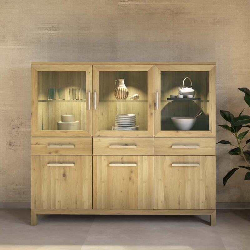 Moderner Buffetschrank Massivholz niedrig Wildeiche weiß geölt von Göhring