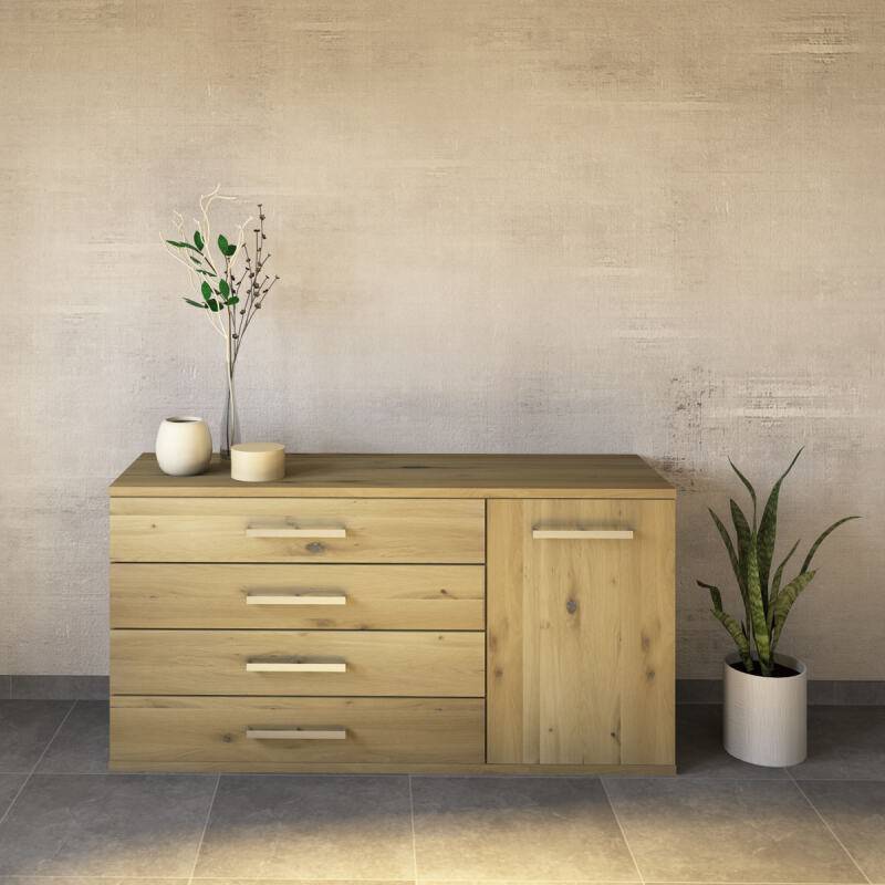Modernes Massivholz Sideboard mit Flachsockel -150cm Wildeiche weiß geölt von Göhring