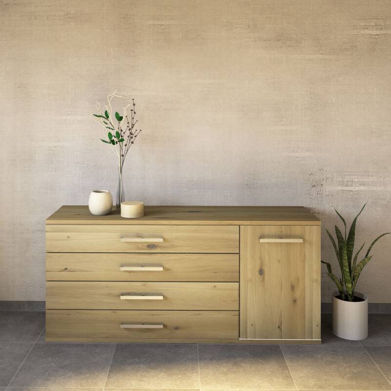 Modernes Massivholz Sideboard mit Flachsockel -170cm Wildeiche weiß geölt von Göhring