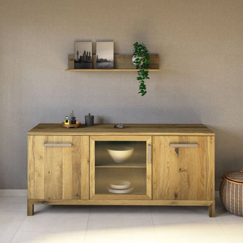 Modernes Massivholz Sideboard mit Glastür 180 cm Wildeiche von Göhring