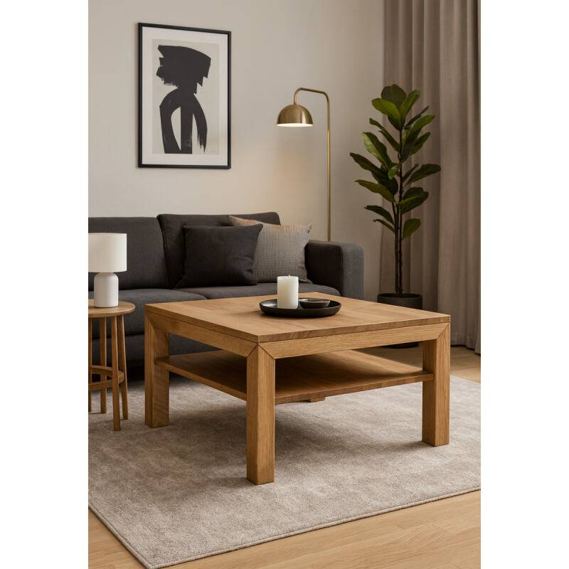 Quadratischer Wildeiche-Couchtisch mit Ablage - 100x100cm von Göhring