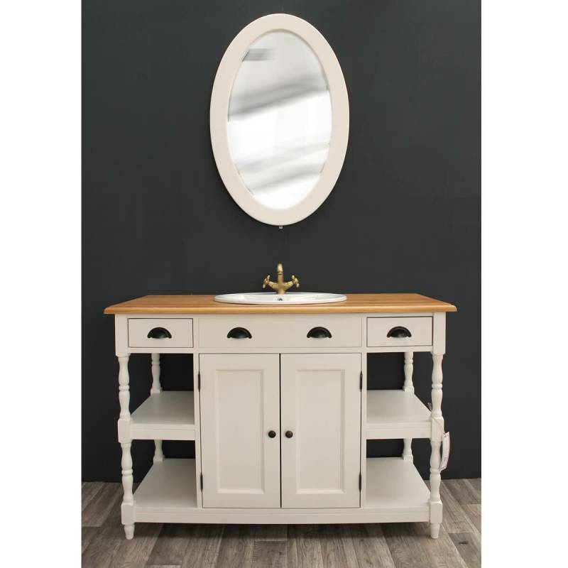 Romantischer Waschtisch Paris mit Spiegel, altweiß - Eichenplatte von Göhring