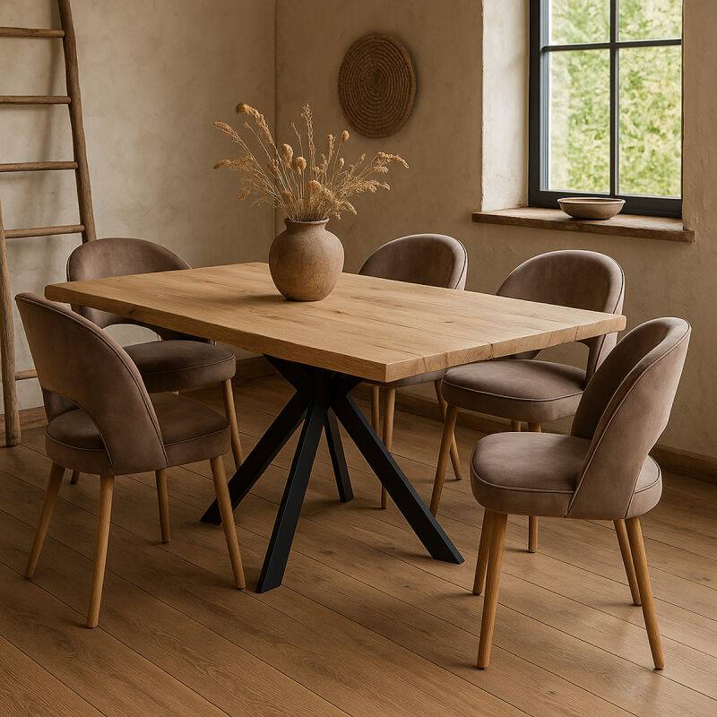 Rustikaler Esstisch Baumkante mit Spider Gestell 140 x 90 cm von Göhring