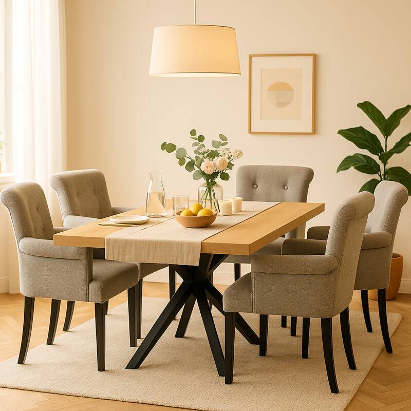 Rustikaler Esstisch Wildeiche massiv mit Spider Gestell - gerade Kante 200 x 100 cm von Göhring