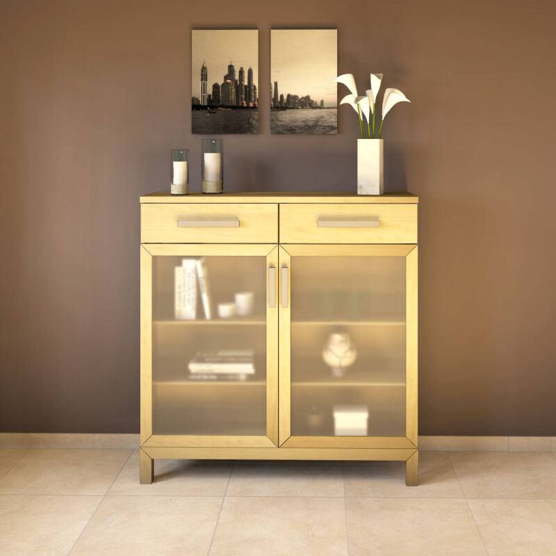 Schmales Sideboard mit Vitrine - Tiefe 38 cm Buche von Göhring