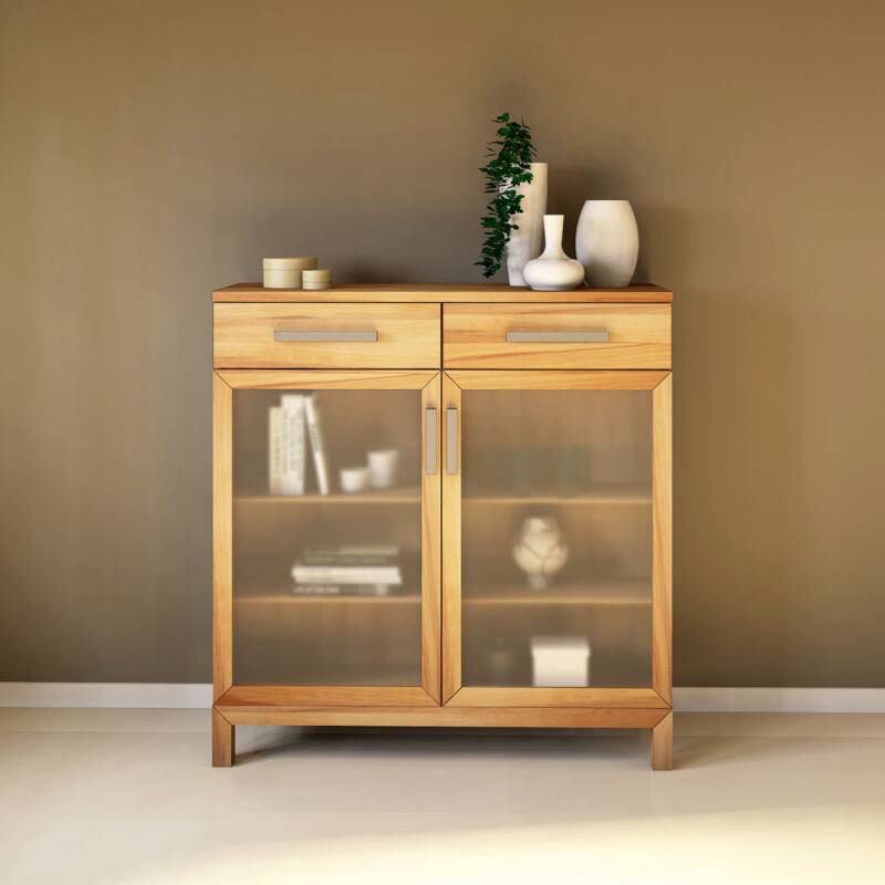 Schmales Sideboard mit Vitrine - Tiefe 38 cm Kernbuche von Göhring