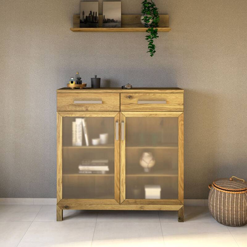 Schmales Sideboard mit Vitrine - Tiefe 38 cm Wildeiche von Göhring