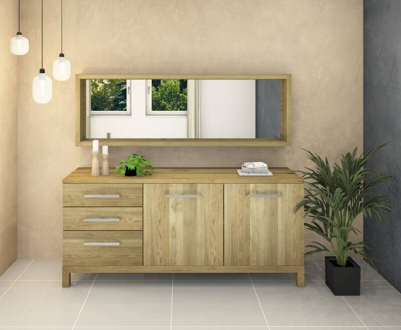 Set - Lino Massivholz Sideboard mit Spiegel Eiche von Göhring