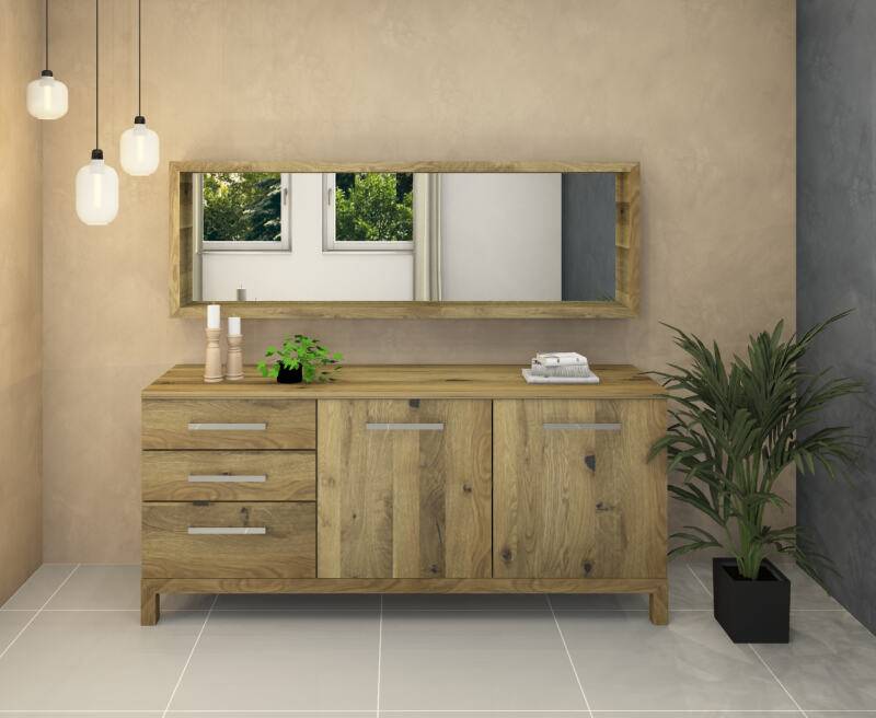 Set - Lino Massivholz Sideboard mit Spiegel Wildeiche von Göhring