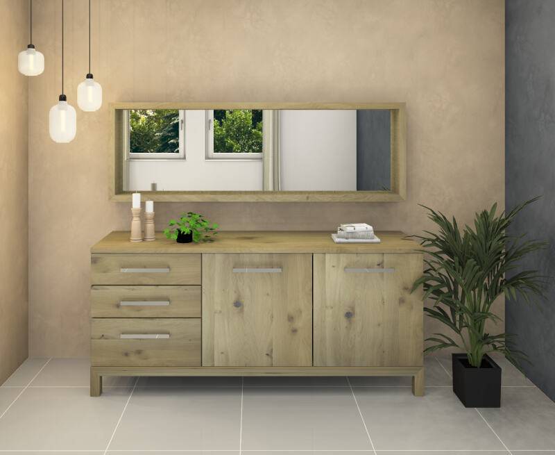 Set - Lino Massivholz Sideboard mit Spiegel Wildeiche weiß geölt von Göhring